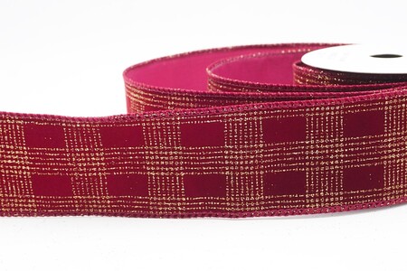 Burgundy Classic Plaid Check Wired Ribbon_KW0468GC-8-8